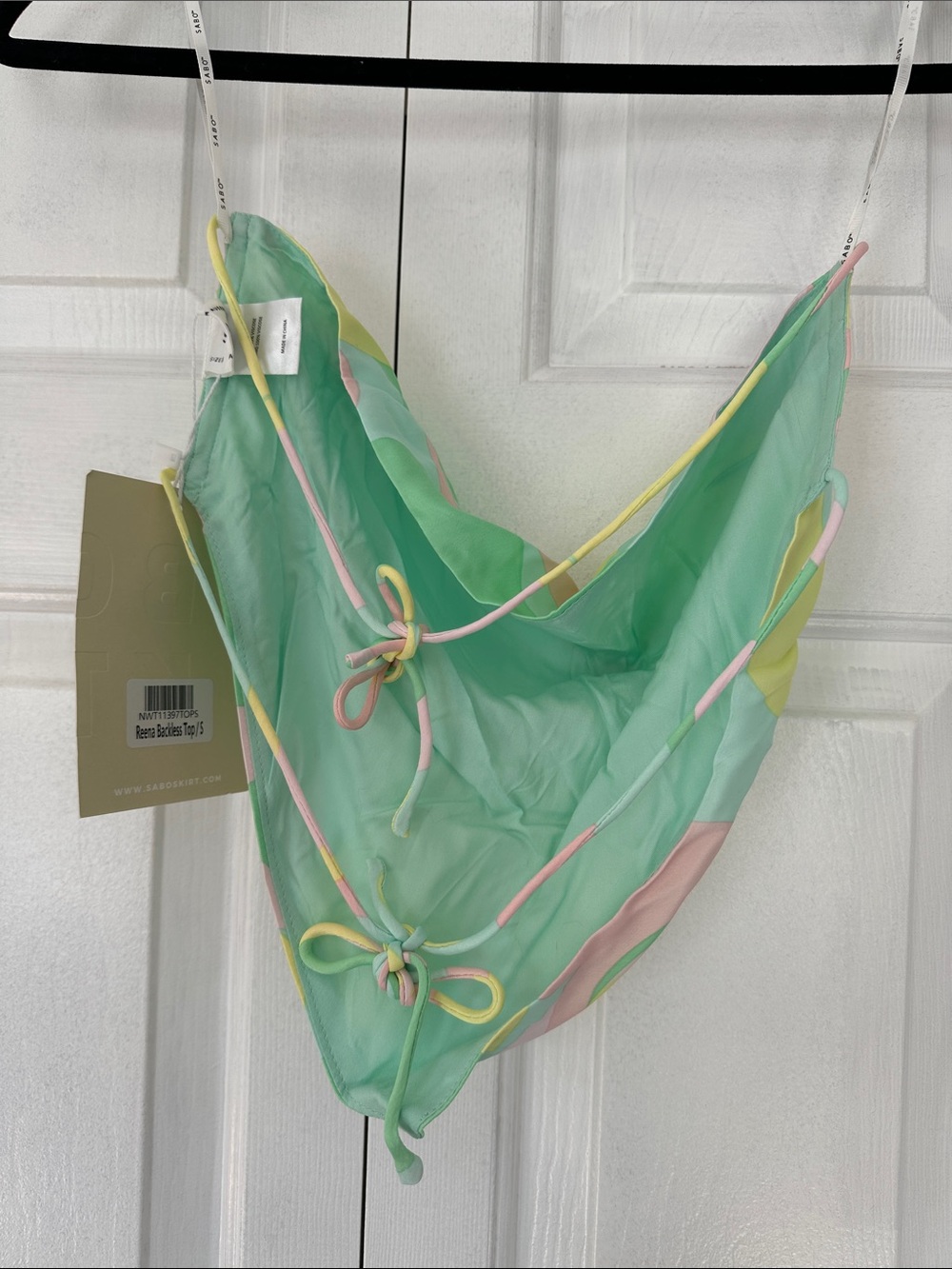 Sabo Skirt Pastel Abstract Silk Scarf Top - Mint, Yellow, Pink - Picture 2 of 2